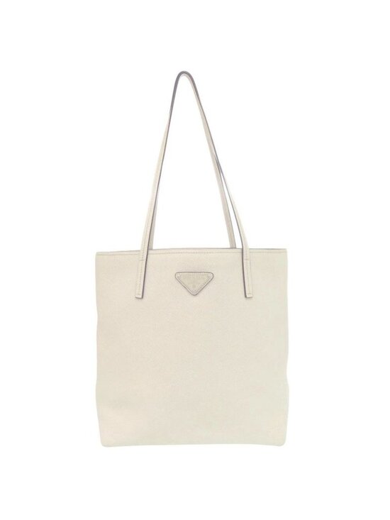 Prada Handbags - Prada Triangle Logo Plato Tote Silver Saffiano Leather White Shoulder Bag